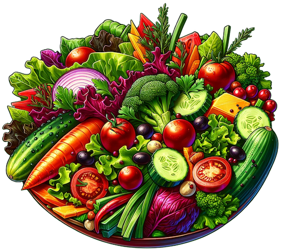 Datei:Essen, Fleisch, Vegetarisch, Vegan, Vegetarier, Grillen 17.13.15 - A realistic illustration of a mixed vegetable salad, featuring rich, true-to-life colors. The mixed vegetable salad should have a clear outline in pur.png