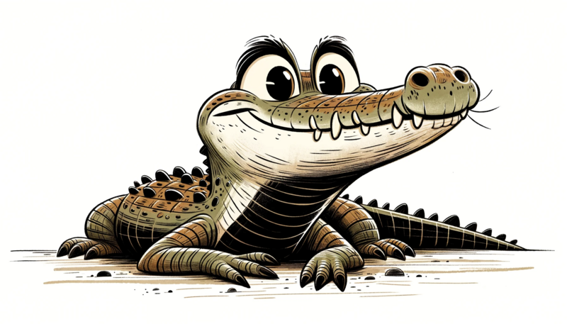 Datei:Krokodil - A friendly and cartoonish crocodile in a children's book illustration style, in landscape orientation. The crocodile has a broad, inviting smile and l.png