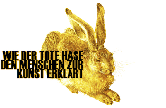 Datei:07 Joblin Factory - MERCHANDISE MM - Wie der tote Hase den Menschen zur Kunst erklärt - Hommage Dürer Beuys Hörl.jpg