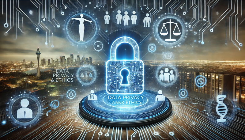 Datei:Datenschutz - A visually compelling image representing the concept of 'Data Privacy and Ethics'. The scene features a digital lock glowing in blue, symbolizing data.webp