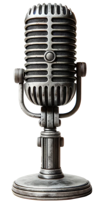 Vorschaubild für Datei:Retro Vintage Mikro Mikrofon Mikrophon Tall vector of a retro microphone, reminiscent of rock-n-roll era, with detailed textures, against a plain white background. The microphone has a vint.png