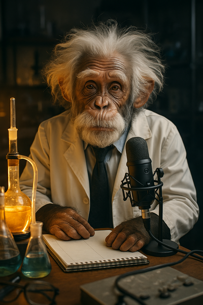 Datei:THE MONKEY DANCE BERICHT AN EINE AKADEMIE Chimpanzee Podcast Scientist simple compose 01jz15z3rne3f957yx82pypyen.png