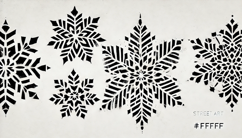 Datei:Banksy Christmas StreetArt 40.25 - A minimalist street art stencil design featuring three delicate, intricately detailed snowflakes in high contrast black and white. The snowflakes show.webp