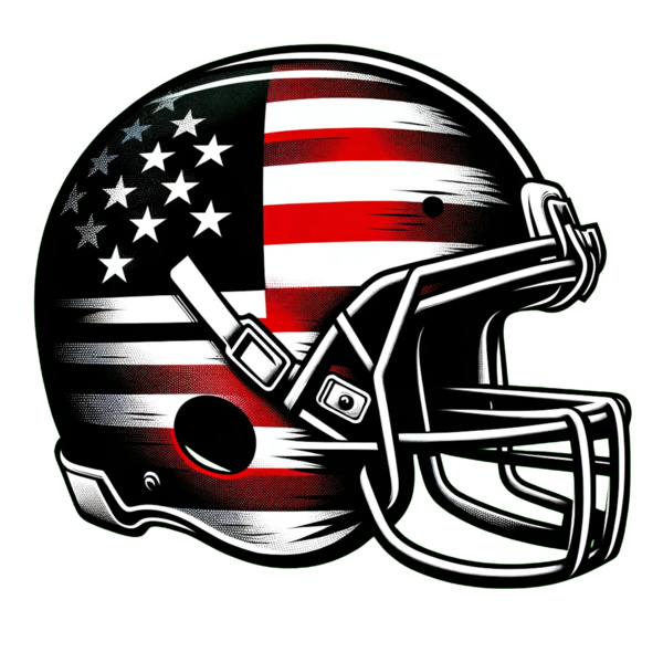 Datei:American Football USA Flag12 17.09.02 - A stylized American football helmet in street-art stencil technique, inspired by a famous street artist. The helmet is decorated with the flag of the.png